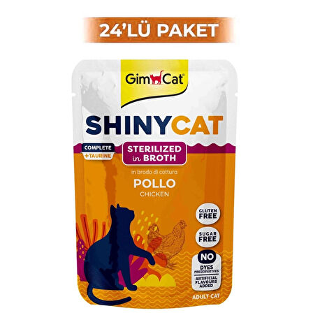 GimCat Shinycat Broth Sterilised Tavuklu Pouch Konserve Kedi Maması 70 Gr (24 Adet)