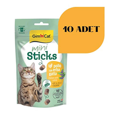 Gimcat Mini Sticks Catnipli Tavuklu Kedi Ödülü 50 gr (10 Adet)