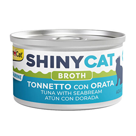 Gimcat Shiny Cat Broth (Sos içinde) Çipuralı Ton Balığı Yetişkin Kedi Konservesi 70 Gr (24 Adet)