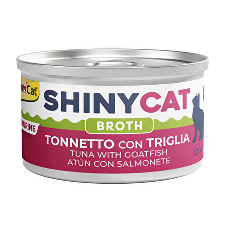 Gimcat Shiny Cat Broth (Sos içinde) Barbun Balıklı Ton Yetişkin Kedi Konservesi 70 Gr (24 Adet)