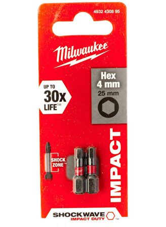 Milwaukee Hex4x25mm Allen Shockwave Vidalama Ucu 2'li Paket