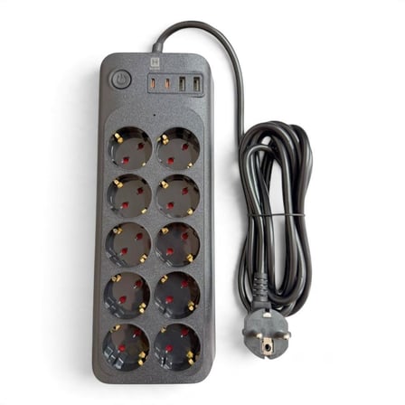 hi-link 10 Soketli 2xType-C +2xUSB Girişli 2 Metre Kablolu Akım Korumalı Grup Priz