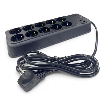 hi-link 10 Soketli 2xType-C +2xUSB Girişli 2 Metre Kablolu Akım Korumalı Grup Priz