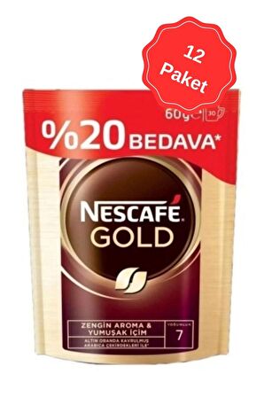 Nescafe Gold Çözülebilir Kahve Ekopaket %20 Bedava 60 G x 12 Adet