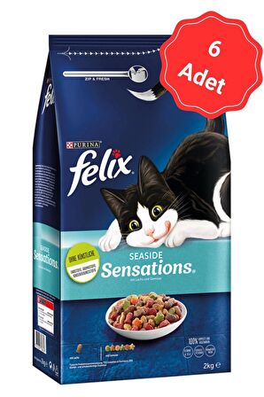 Felix Seaside Sensations Somonlu ve Sebzeli Yetişkin Kuru Kedi Maması 2 Kg x 6 Adet