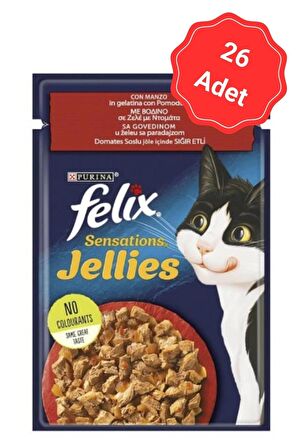 Felix Sensations Sığır Etli Ve Domatesli Yetişkin Yaş Kedi Maması 85 Gr x 26 Lı