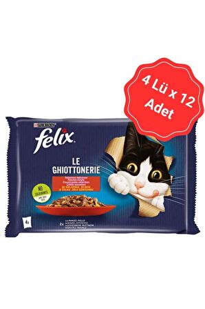 Felix Sığır ve Tavuk Etli Yetişkin Yaş Kedi Maması Ekonomik Paket 85 Gr (4 Lü x 12 Paket)