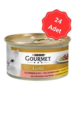 Gourmet Gold Parça Etli Somonlu ve Tavuklu Konserve Kedi Maması 85 Gr x 24 Adet