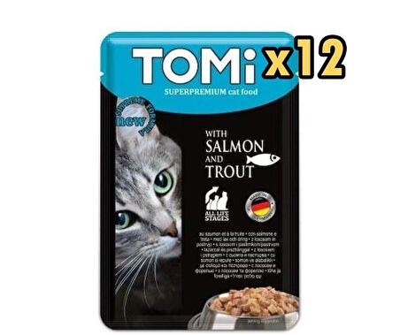 Tomi Pouch Somon ve Alabalıklı Yetişkin Kedi Konservesi 100gr x 12 Adet