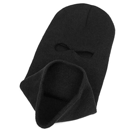Unisex Siyah Kışlık Triko Örme Üç Gözlü Bere Olabilen Kar Maskesi Balaclava