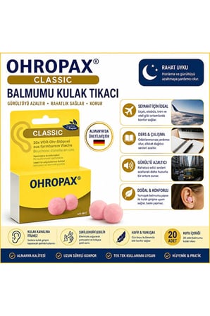 OHROPAX Classic Balmumu Kulak Tıkacı 20 Adet | Uyku, Horlama, Gürültü, Seyahat ve Çalışma İçin Konforlu Kulak Koruyucu