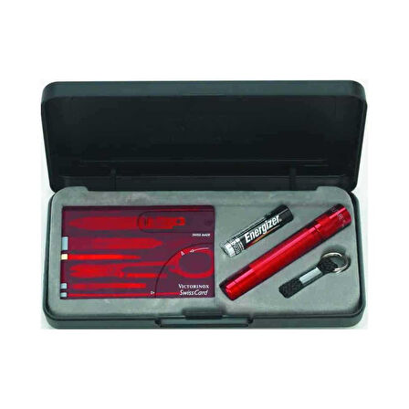 Victorinox Swiss Card + Maglite Fener Seti, Kırmızı