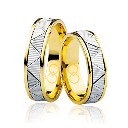 Sarı Beyaz Zigzag Altın Alyans 4004-1