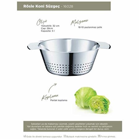 Rösle 16028 Paslanmaz Çelik Koni Süzgeç - 28 Cm.
