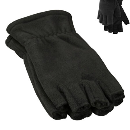 Siyah Unisex Parmaksız Kesik Yarım Parmak Kışlık Polar Eldiven