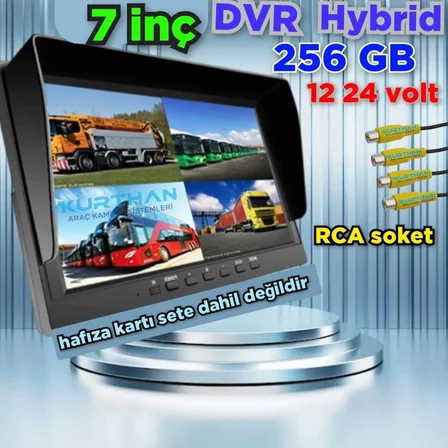 7 İNÇ QLED IPS HYBRİD 4 CH DVR MONİTÖR 256 GB DESTEKLİ - 12*24 VOLT (KAMERASIZ)
