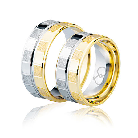 Harem Altın Sarı Beyaz Kareli Altın Alyans 4005-2