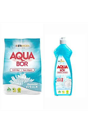 AQUABOR DOĞAL MİNERALLİ BEYAZLAR İÇİN ÇAMAŞIR DETERJANI 6 KG + 1 ADET ELDE YIKAMA BULAŞIK DETERJAN