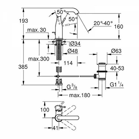 Grohe Essence New Tek Kollu Lavabo Bataryası M-Boyut - 23462001