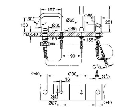 Grohe Essence 19578001 Gümüş Banyo Bataryası