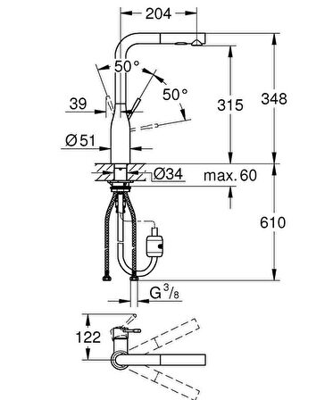 Grohe Essence Tek Kumandalı Spiralli Eviye Bataryası - 30270000