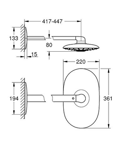 Grohe Rainshower Duo 360 Tepe Duşu seti, 2 Akışlı- 26254000