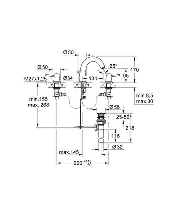 Grohe BauClassic 3 Delikli Lavabo Bataryası-20470000