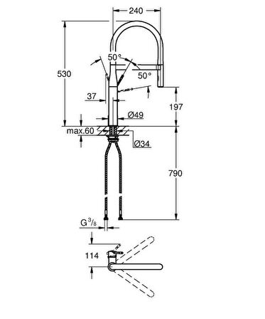 Grohe Eviye Bataryası Spiralli 2 Fonk Essence Krom/Siyah-30294000