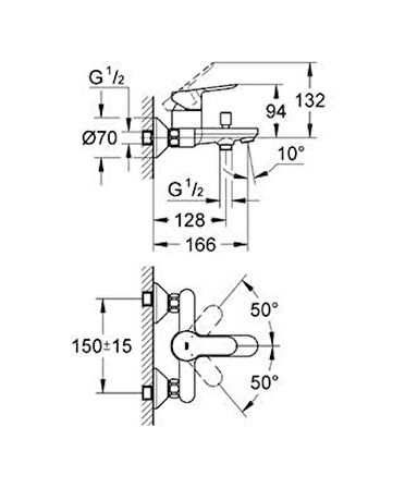 Grohe BauEdge 23605000 Gümüş Banyo Bataryası