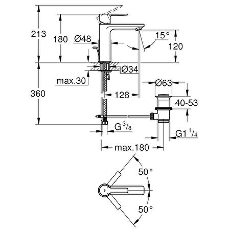 Grohe Lavabo Bataryası Lineare S-Boyut Krom - 32114001