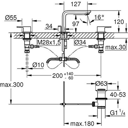 Grohe Lineare 3 Delikli Lavabo Bataryası New - 20304001