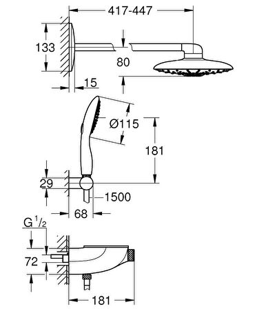 Grohe Rainshower System Smartcontrol Duo 360 Termostatik Yarı Ankastre Duş Bataryası 26443000