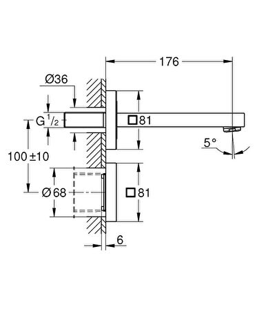 Grohe Eurocube E Fotoselli Lavabo Bataryası, Duvardan, Tek Su Girişli-36442000