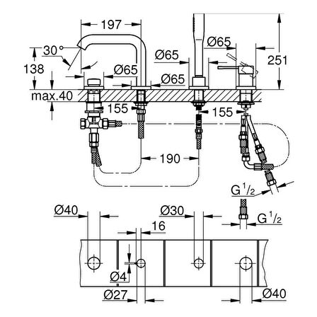 Grohe Essence 19578GL1 Altın Banyo Bataryası