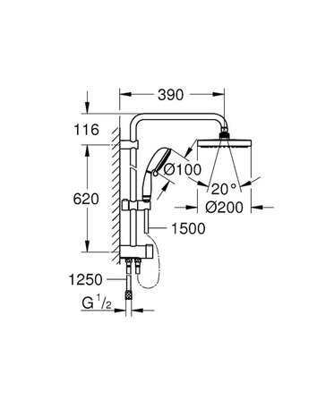 Grohe New Tempesta Rustic System 200 Duvar Bağlantılı, Divertörlü Duş Sistemi-27399002