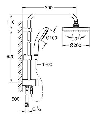 Grohe New Tempesta System 200 Duvar Bağlantılı, Divertörlü Duş Sistemi-26452001