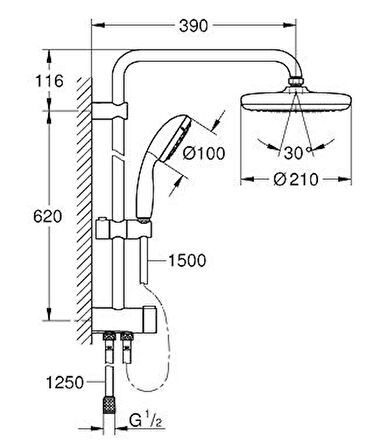 Grohe New Tempesta Tepe Duşlu ve El Duşlu Duş Sistemi Krom