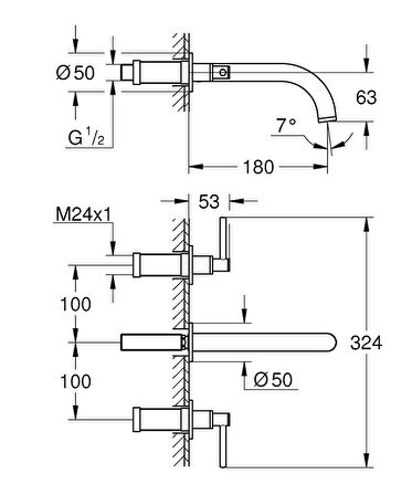 Grohe Lavabo Bataryası Duvardan İki Delikli Atrio Krom - 20169003
