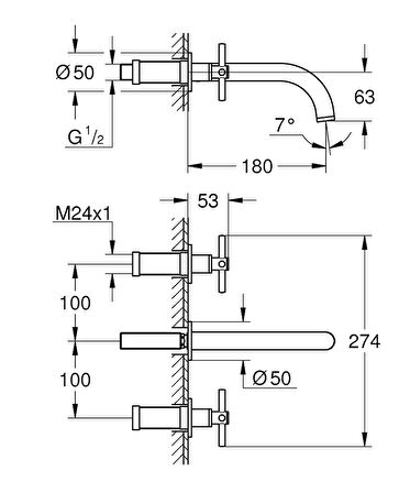 Grohe Lavabo Bataryası Duvardan İki Delikli Atrio Krom - 20164003