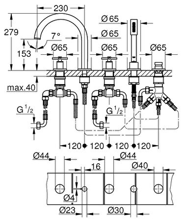 Grohe Atrio 19923003 Gümüş Banyo Bataryası