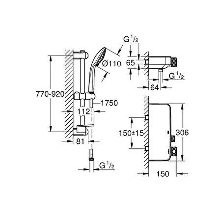 Grohe Grohtherm Smartcontrol Termostatik Duş Bataryası / Duş Seti Dahil - 34721000