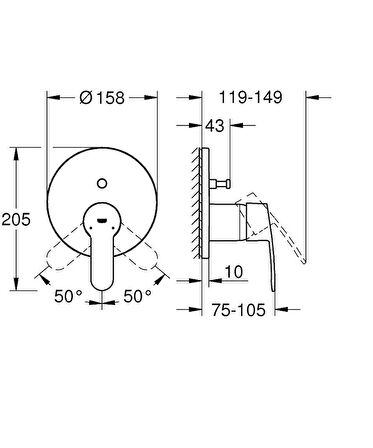 Grohe Eurostyle Cosmo. Ankastre Banyo Duş Bataryası 2 çıkışlı divertörlü- 24052002