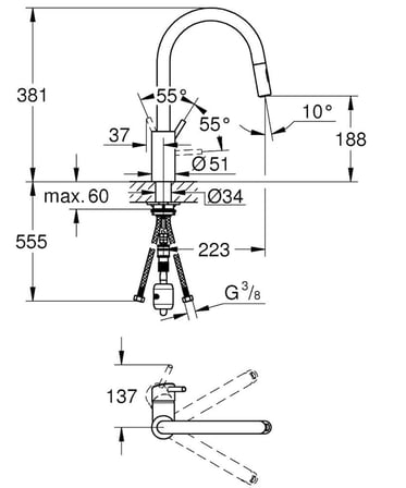 Grohe Eviye Bataryası Spiralli 2 Fonk. Concetto Krom - 31483002