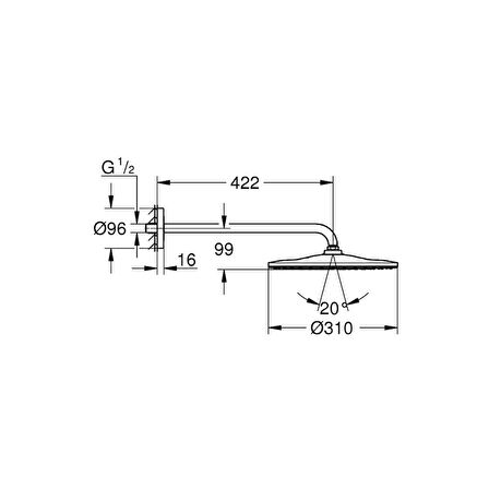 Grohe Rainshower Mono 310 Tepe Duşu Seti 422 Mm, Tek Akışlı - 26557000