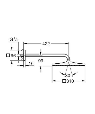 Grohe Rainshower Mono 310 cube Tepe Duşu Seti 422 mm, 1 akışlı- 26564000