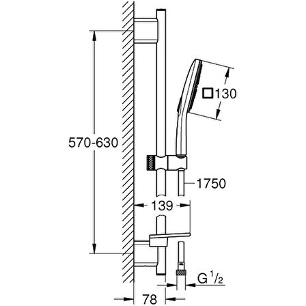 Grohe Rainshower Smartactive 130 Cube Sürgülü Duş Seti 3 Akışlı