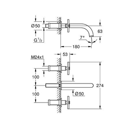 Grohe Atrio 3 Delikli Lavabo Bataryası - 20164GL3