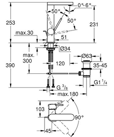 Grohe Lavabo Bataryası Plus L-Boyut Krom - 23851003