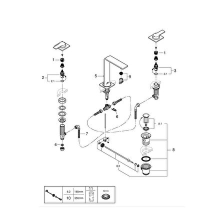 Grohe Allure 3 Delikli Lavabo Bataryası 1/2M-Boyut - 20188GN1