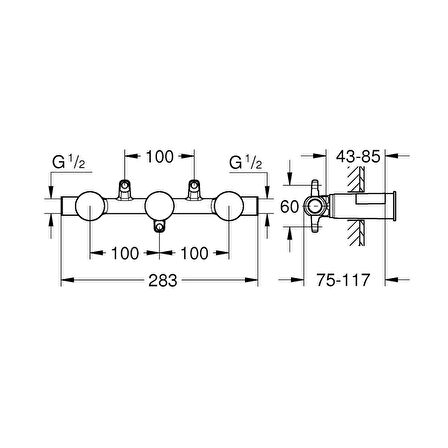 Grohe İki Kollu Lavabo Batarya Ankastre Gövde, 1/2" - 29025002